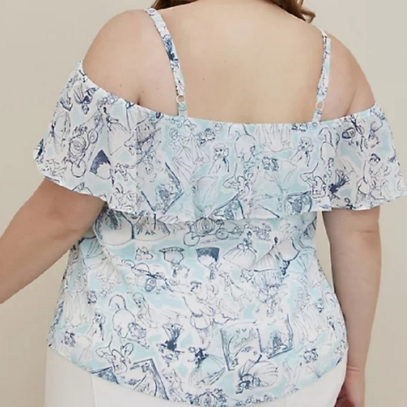 Torrid Disney Cinderella Sketches Flutter Cold Shoulder Top Blue 2X - Picture 2 of 11